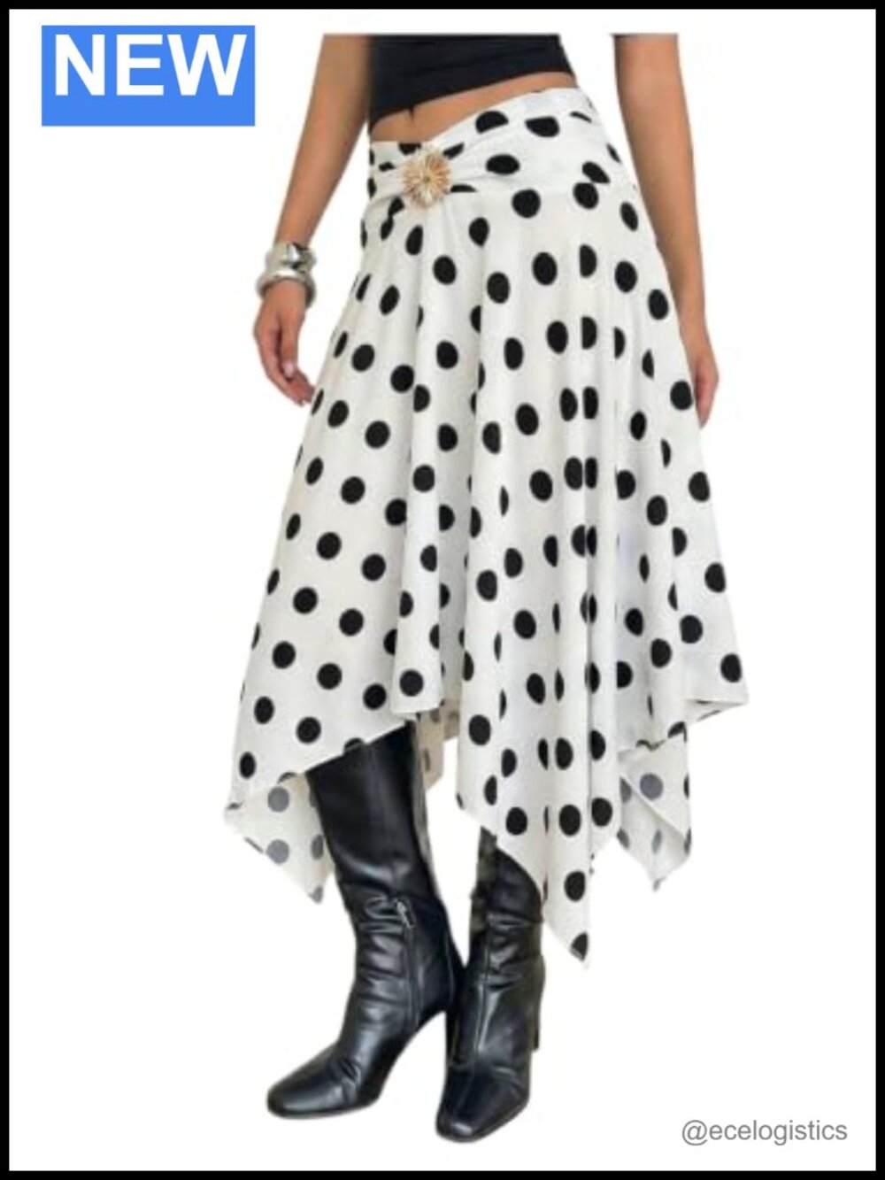 Polka Dot High Waisted A-Line Vintage Midi Skirt Asymmetrical Flowy Long Skirt